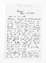 2 pages written 15 Apr 1875 by John Sheehan in Napier City to Sir Donald McLean, from Inward letters - Surnames, Sey - She