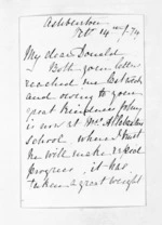 4 pages written 14 Oct 1874 by Jessie Anna McLean to Sir Donald McLean, from Inward letters - Jessie A McLean