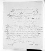 1 page written 18 Mar 1872 by William Gisborne in Wellington City to Sir Donald McLean in Dunedin City, from Native Minister and Minister of Colonial Defence - Inward telegrams