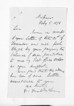 1 page written 5 Feb 1876 by Sir Donald McLean in Napier City, from Inward letters - Surnames, Sal - Say
