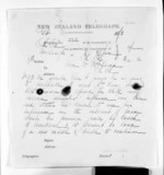3 pages written 6 Mar 1872 by George Sisson Cooper in Wellington to Sir Donald McLean, from Native Minister and Minister of Colonial Defence - Inward telegrams
