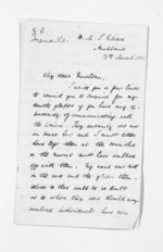 6 pages written 12 Mar 1866 by Sir Edmund Robert Fremantle in Auckland Region to Sir Donald McLean, from Inward letters - Surnames, Fra - Fri