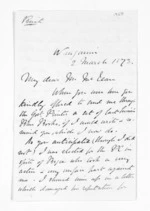 3 pages written 2 Mar 1873 by Robert Pharazyn in Wanganui to Sir Donald McLean in Wellington City, from Inward letters - Surnames, Pet - Pic