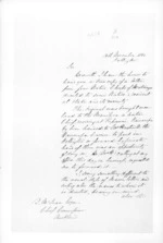 3 pages written 13 Nov 1860 by William Nicholas Searancke in Wellington to Sir Donald McLean in Auckland Region, from Secretary, Native Department -  Administration of native affairs