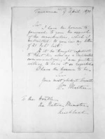 1 page written 9 Apr 1870 by Sir William Martin to Sir Donald McLean, from Inward letters - Sir William Martin