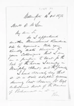 2 pages written 14 Oct 1872 by William Henry Clayton in Wellington to Sir Donald McLean, from Inward letters - Surnames, Cla