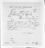 1 page written 7 Mar 1872 by Thomas William Lewis to Sir Donald McLean, from Native Minister and Minister of Colonial Defence - Inward telegrams