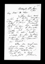 3 pages written 13 Jun 1863 by Robert Roger Strang in Wellington to Sir Donald McLean, from Family correspondence - Robert Strang (father-in-law)