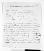 2 pages written 4 Oct 1871 by John Davies Ormond in Napier City to Sir Donald McLean, from Native Minister and Minister of Colonial Defence - Inward telegrams