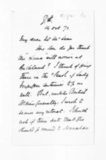 2 pages written 14 Oct 1873 by Sir James Fergusson to Sir Donald McLean, from Inward letters - Sir James Fergusson (Governor)