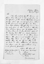 1 page written 9 Dec 1876 by Captain John R Rushton to Sir Donald McLean in Wellington, from Inward letters - Surnames, Rou - Rus