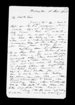 2 pages written 10 Dec 1855 by Robert Roger Strang in Wellington to Sir Donald McLean, from Family correspondence - Robert Strang (father-in-law)