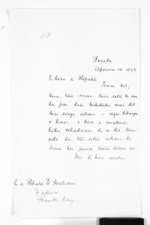 1 page written 14 Apr 1873 by an unknown author in Wellington to Napier City, from Native Minister - Meetings with Waikato chiefs and final pacification of the King Country