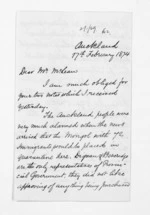 2 pages written 17 Feb 1874 by Edward Lister Green in Auckland Region to Sir Donald McLean, from Inward letters - Edward L Green