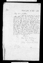 2 pages written 6 Sep 1860 by Robert Roger Strang in Wellington to Sir Donald McLean, from Family correspondence - Robert Strang (father-in-law)