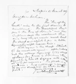 3 pages written 14 Mar 1867 by John Gibson Kinross in Napier City to Sir Donald McLean, from Inward letters -  John G Kinross