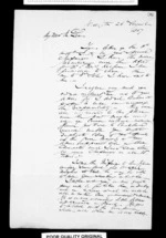 2 pages written 26 Aug 1857 by Robert Roger Strang in Wellington to Sir Donald McLean, from Family correspondence - Robert Strang (father-in-law)