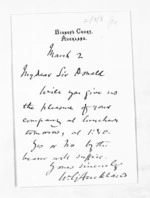 2 pages written by Bishop William Garden Cowie in Auckland Region to Sir Donald McLean, from Inward letters - Surnames, Cor - Cox