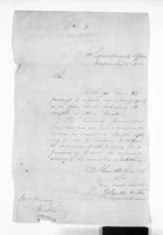 1 page written 2 Jul 1861 by an unknown author in Napier City to Mahia, from Hawke's Bay.  McLean and J D Ormond, Superintendents - Letters to Superintendent