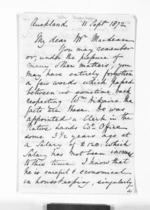 2 pages written 11 Sep 1872 by Sir William Martin in Auckland Region to Sir Donald McLean, from Inward letters - Sir William Martin