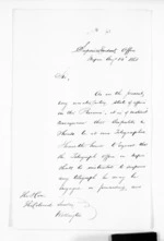 2 pages written 14 Aug 1868 by Joseph Rhodes in Napier City to Wellington, from Hawke's Bay.  McLean and J D Ormond, Superintendents - Letters to Superintendent