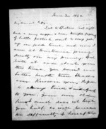 3 pages written 30 Jun 1852 by Sir Donald McLean to Susan Douglas McLean, from Inward family correspondence - Susan McLean (wife)