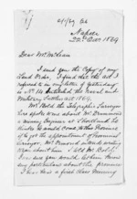 3 pages written 22 Oct 1869 by Edward Lister Green in Napier City to Sir Donald McLean, from Inward letters - Edward L Green