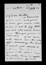 2 pages written 28 Jul 1866 by Alexander McLean in Maraekakaho to Sir Donald McLean, from Inward family correspondence - Alexander McLean (brother)