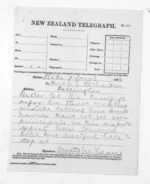 1 page written 7 Jan 1874 by Sir Donald McLean in Otaki to Hon Edward Richardson in Wellington, from Native Minister and Minister of Colonial Defence - Outward telegrams