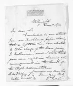 1 page written 8 Nov 1873 by Colonel William Moule in Wellington to Sir Donald McLean, from Inward letters - W Moule