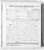 2 pages written 23 May 1876 by Sir Donald McLean in Alexandra to Auckland City, from Native Minister and Minister of Colonial Defence - Outward telegrams