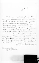 1 page written 29 Aug 1860 by Sir Donald McLean in Taranaki Region, from Secretary, Native Department - War in Taranaki and Waikato and  King Movement