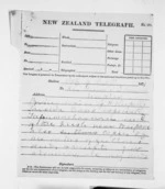 2 pages written 9 Oct 1871 by Sir Donald McLean to John Davies Ormond in Napier City, from Native Minister and Minister of Colonial Defence - Inward telegrams