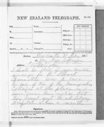 2 pages written 31 May 1876 by Sir Donald McLean to Wellington, from Native Minister and Minister of Colonial Defence - Outward telegrams