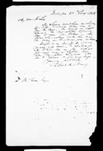 1 page written 28 Jan 1856 by Robert Roger Strang in Wellington to Sir Donald McLean, from Family correspondence - Robert Strang (father-in-law)