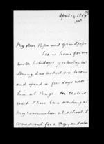 2 pages written 14 Apr 1869 by Sir Robert Donald Douglas Maclean to Sir Donald McLean, from Inward family correspondence - Douglas Maclean (son)