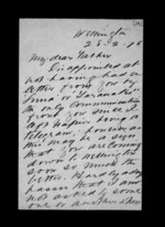 2 pages written 25 Feb 1876 by Sir Robert Donald Douglas Maclean in Wellington to Sir Donald McLean, from Inward family correspondence - Douglas Maclean (son)