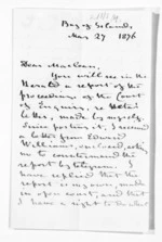 2 pages written 27 May 1876 by Hugh Francis Carleton in Bay of Islands to Sir Donald McLean, from Inward letters - Surnames, Cam - Car