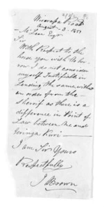 1 page written 3 Aug 1853 by J Brown to Sir Donald McLean, from Inward letters - Surnames, Bro