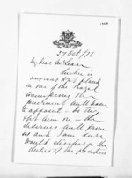 4 pages written 27 Oct 1876 by an unknown author in Wellington City to Sir Donald McLean in Wellington City, from Inward letters - Julius Vogel