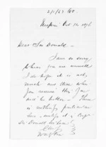 2 pages written 14 Oct 1876 by George Thomas Fannin in Napier City to Sir Donald McLean in Wellington City, from Inward letters - G T Fannin