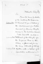 8 pages written 8 Jul 1869 by Captain Henry William Young in Wellington to Wellington, from Minister of Colonial Defence - Administration of colonial defence