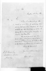 1 page written 2 May 1860 by an unknown author in Raglan to Henry Newson Brewer in Kawhia, from Secretary, Native Department - War in Taranaki and Waikato and  King Movement