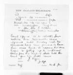 1 page written 31 Aug 1871 by John Rogan in Masterton to Sir Donald McLean in Wellington, from Native Minister and Minister of Colonial Defence - Inward telegrams