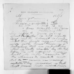 5 pages written 12 Oct 1870 by John Davies Ormond in Napier City to Sir Donald McLean in Wellington, from Native Minister and Minister of Colonial Defence - Inward telegrams