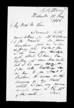 5 pages written 19 May 1863 by Robert Roger Strang in Wellington to Sir Donald McLean, from Family correspondence - Robert Strang (father-in-law)