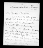 2 pages written 21 Aug 1865 by Alexander McLean in Maraekakaho to Sir Donald McLean, from Inward family correspondence - Alexander McLean (brother)