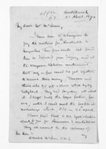4 pages written 23 Apr 1874 by Charles Heaphy in Auckland City to Sir Donald McLean, from Inward letters -  Charles Heaphy