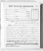 2 pages written 23 May 1876 by Sir Donald McLean in Alexandra to James Mackay in Cambridge, from Native Minister and Minister of Colonial Defence - Outward telegrams