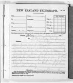 1 page written 26 May 1876 by Sir Donald McLean in Alexandra to James Mackay in Cambridge, from Native Minister and Minister of Colonial Defence - Outward telegrams